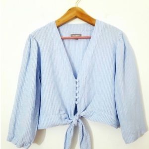 DL 1961 Irving Place Blue Tie Front Crop Top